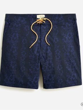 J. Crew Navy Swim Breaker Board Shorts with Yellow Drawcord Floral Print